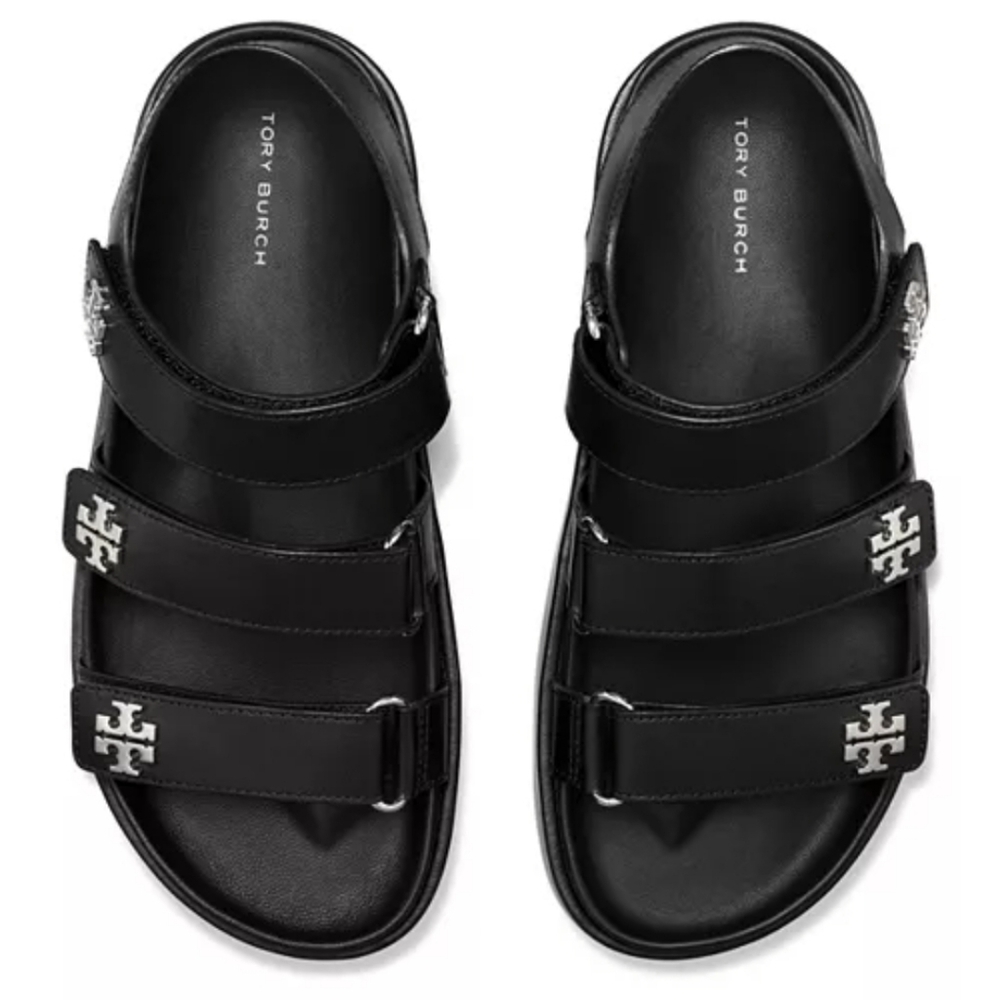 NWT Tory Burch Kira Triple Strap Black And Silver Sandals SOLD OUT EVERYWHERE - Picture 4 of 11